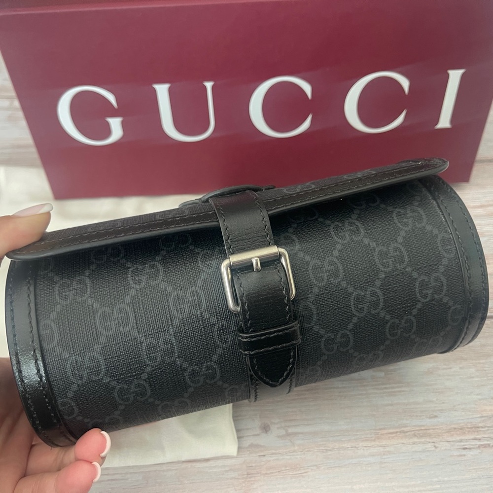 $2,400 New, Authentic GUCCI Supreme Monogram Calfskin Watch Travel Case Black
